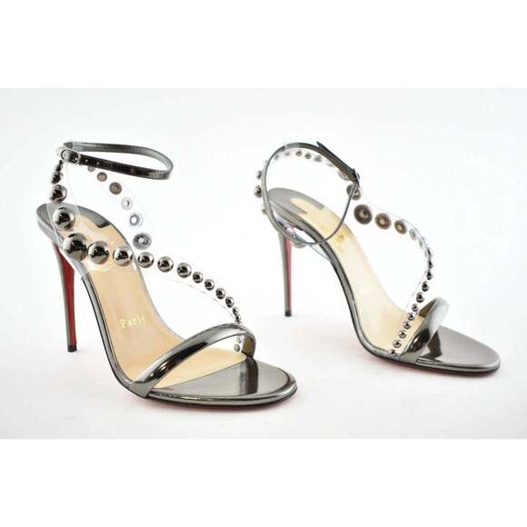 Christian Louboutin Corinetta 100 Gunmetal Patent Strap Sandal Heel Pump 37 - Picture 4 of 11